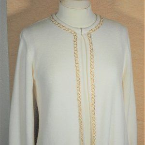 Chanel Style Creamy White Sweater Set Gold Chain